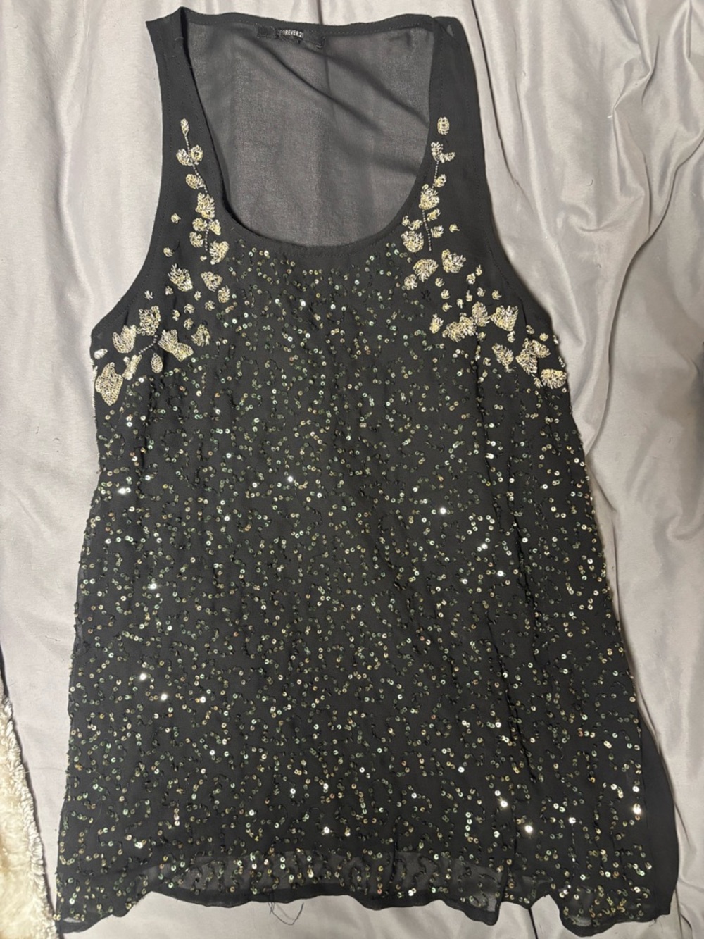 Forever 21 Black Tank with Gold Sequin & Bead Detail